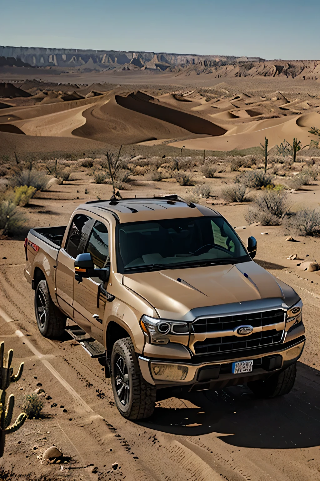 Man outside his truck, in a desert