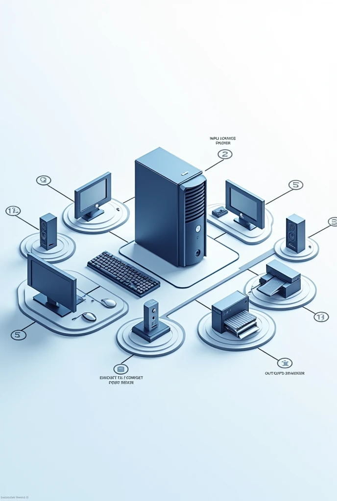  digital computer with all input and output device  highlight all the input device and output device saparately in circle and name it make a clear poster

