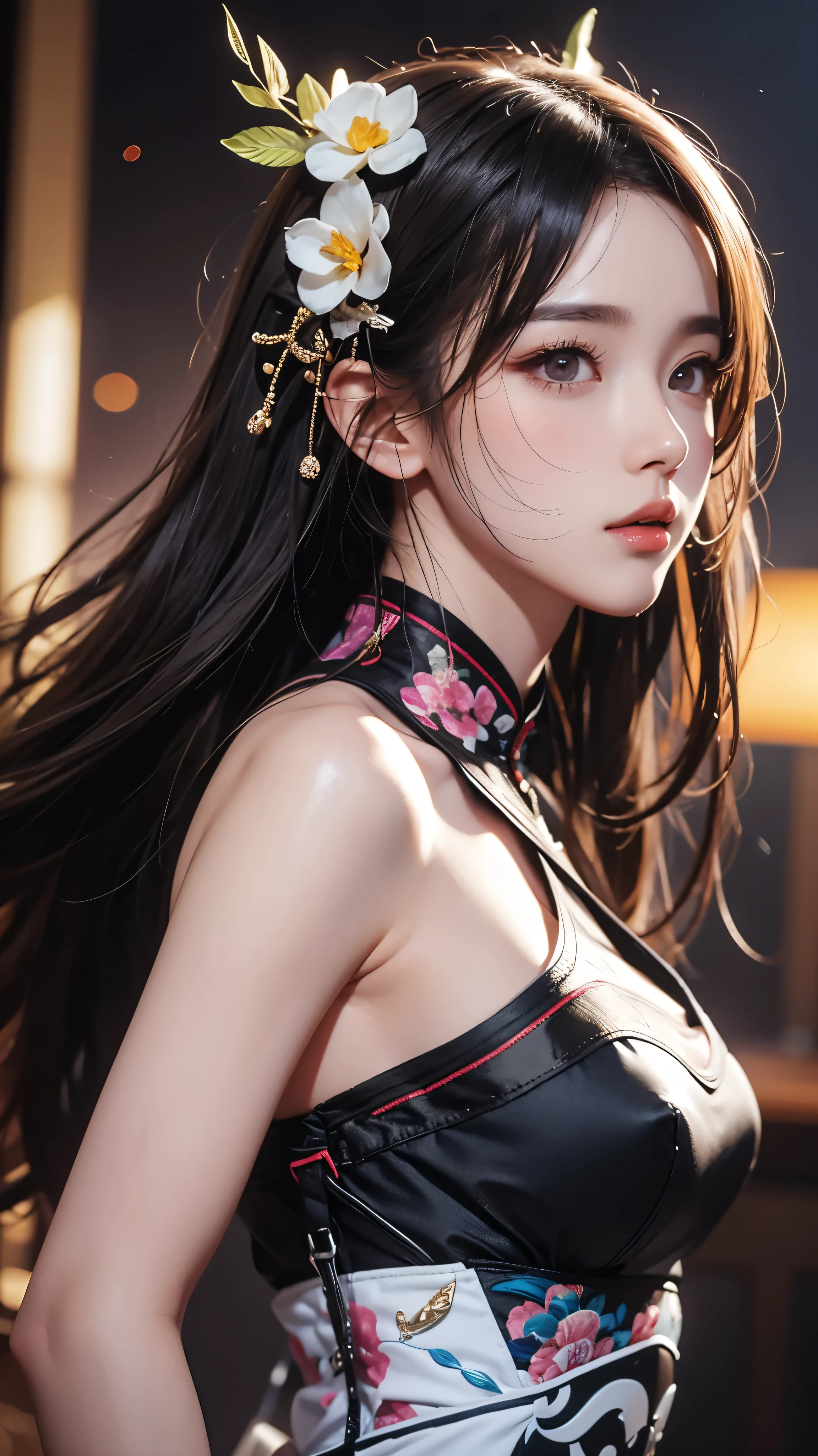 masterpiece, Highest quality, Very detailed, Facing the camera, Super detailed and complicated, Realistic, Sharp features, Very detailed, Sharp focus, Perfect Face, Perfect Face, Perfect symmetrical perfect eyes, Perfect Plump Lips, Flexible female form, cinematic, Film Light, Super detailed, hyper Realistic, masterpiece, Atmospheric, High resolution, Vibrant, Cheongsam Girl,Long Hair,Pure white background,Depth of written boundary,Low angle view,Calf Level View,Overclocked Renderer,Cinema Lighting,Ultra-fine,Very detailed,complicated,cinematic Perspective,CG Art,Side zipper