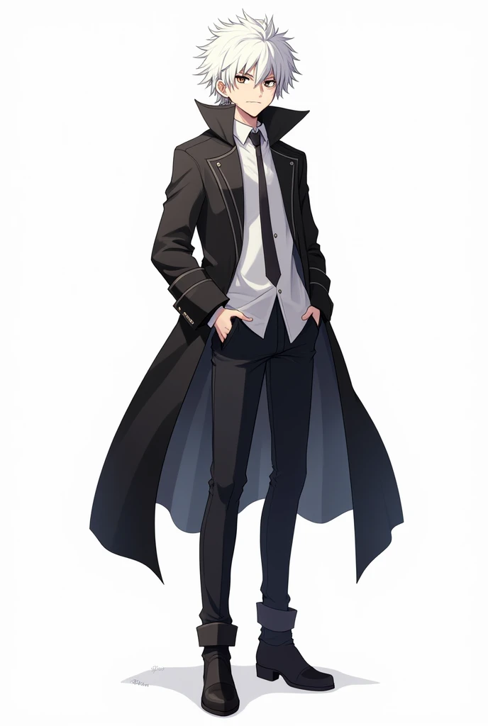 A male character from the anime "tensei shitara slime datta ken" with short white hair.
image with white background.
Full-body image.