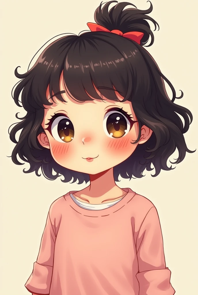 A light-skinned girl with curly hair, a little plump, with sweet face, anime style 