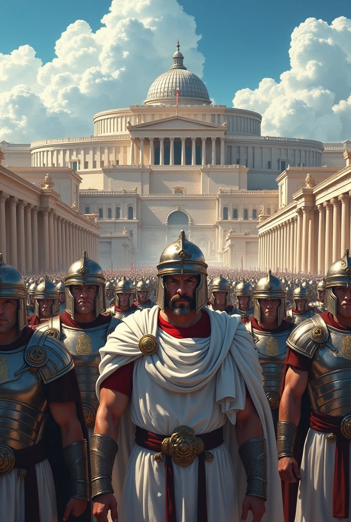 ancient greece army, ((anime styling)) ,with gray armor, ((white tunic and cape)), protecting city.  