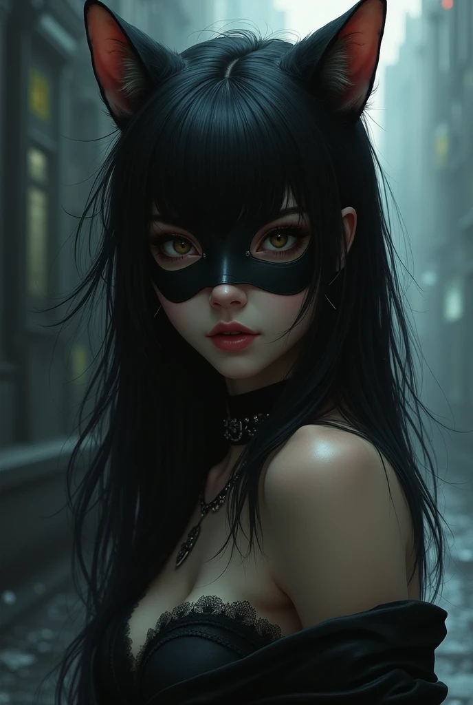 Cat-girl,Wearing a mask,black hair