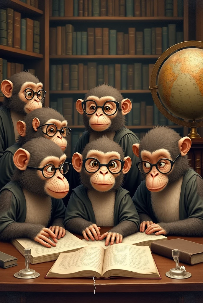 6 studious monkeys