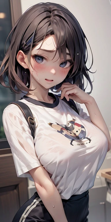 NSFW、belly button、Thigh、(Big Tits、Big Breasts、Transparent breasts)、(Erect nipples、White crew neckＴshirt、Denim shorticro Mini Pants、Red Cap)、(Big Tits、Big Breasts)、(tall、Toned body、slim body、Brown Skin、Sunburn、Big Breasts)、（Slanted Eyes、Dark Eyes）、(Sexy look、Erotic look、Estrus、Lust)、((black hair medium straight、Black hair medium bob))、In town、Female teacher, 23 years old、Rumiko Honjo、((masterpiece))、((Highest quality))、((detailed)、((Adult female))、photograph、美しくdetailedな顔、detailedな目、独奏、