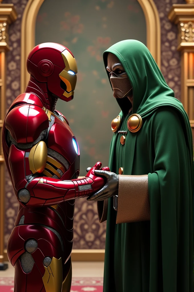 Iron man and Dr doom handshake without mask 