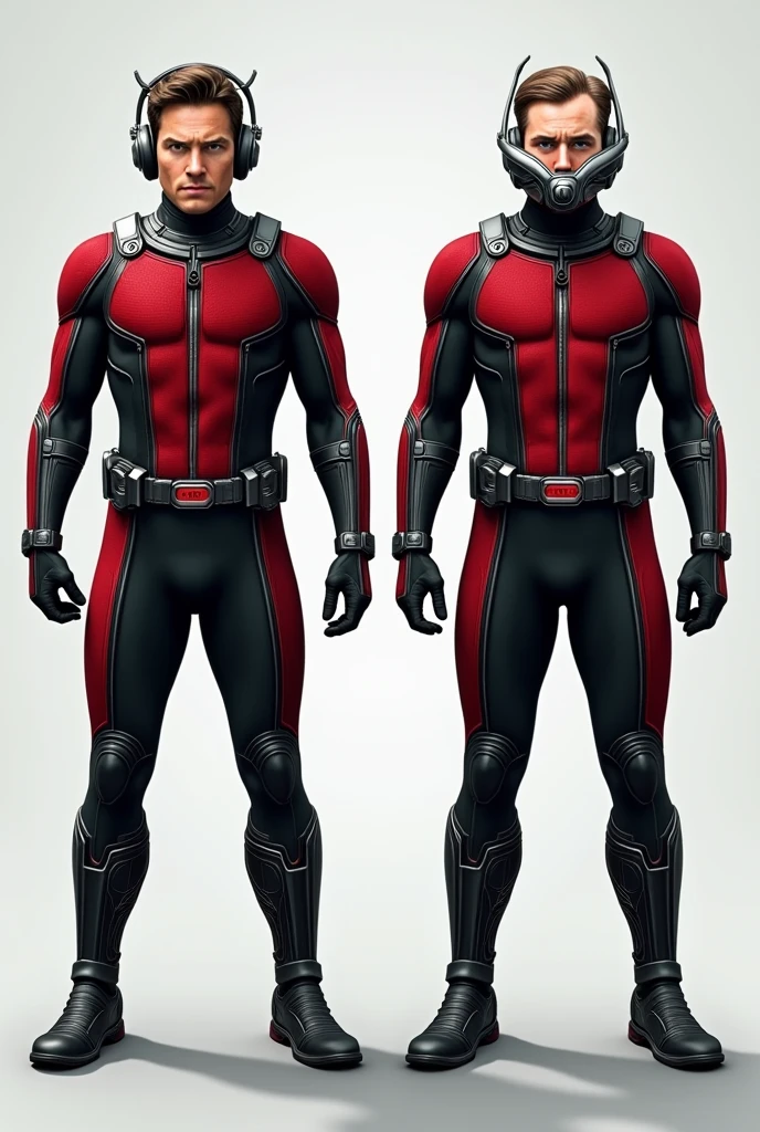 Make 2 images of Ant-Man in which there are 5 differences only in his body, but without turning your body