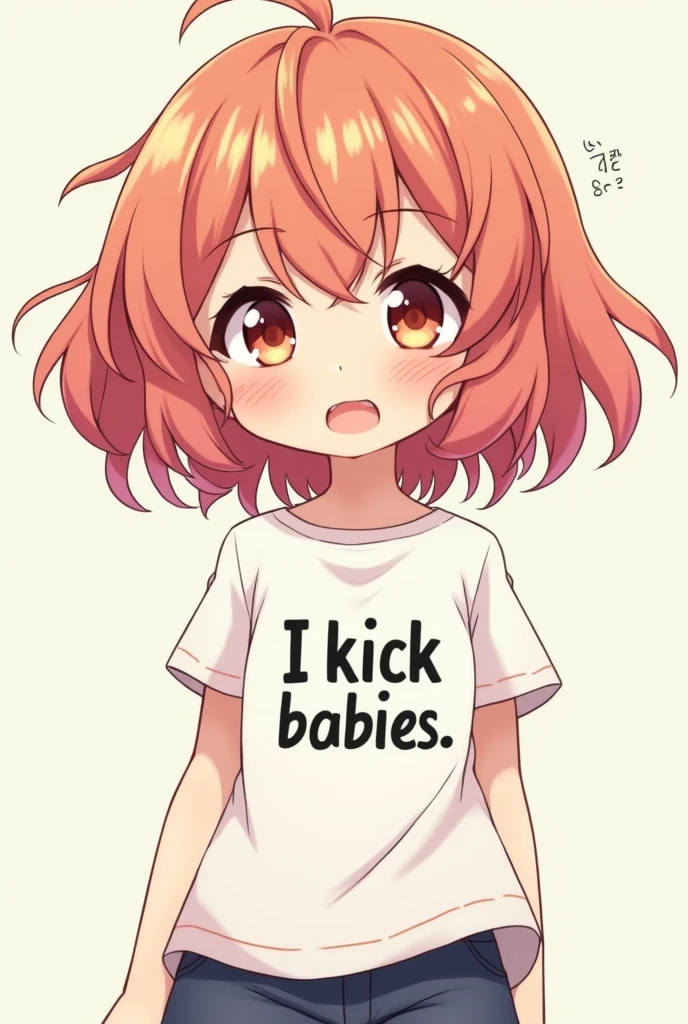 kawaii anime girl with a shirt that says i kick babies