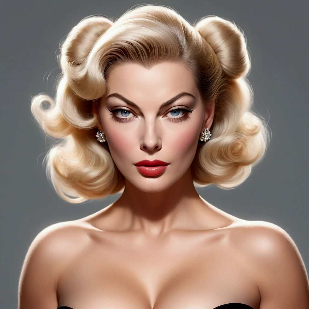 HYBRID FACE BETWEEN ANITA EKBERG AND LINDSEY VONN , BUST IMAGE STYLE, STUDIO IMAGE STYLE, DIFFUSED LIGHTS ON FACE, STRONG BACK LIGHTS, CLOSE FACE SHOT, BLONDE BUN HAIR STYLE, VERY VOLUMOUS, HUGE STRAIGHT HAIR, VERY LIGHT BLONDE HAIR, VERY PALE SKY, HIGH CHEEKBONES, ROSY CHEEKS, GORGEOUS LIPS, SOFT LIPSTICK, FREE COLLAR BODY REGION, VOLUMOUS BREASTS, STRAPLESS CLEAVAGE, ENIGMATIC FACE EXPRESSION, HIGH QUALITY IMAGE, MASTERPIECE, 8K