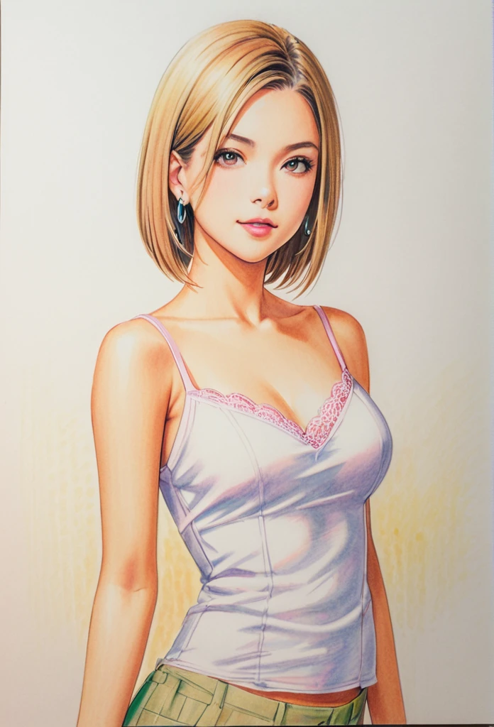 female,short camisole,white,Art,ad,colour pencil drawing,draft drawing