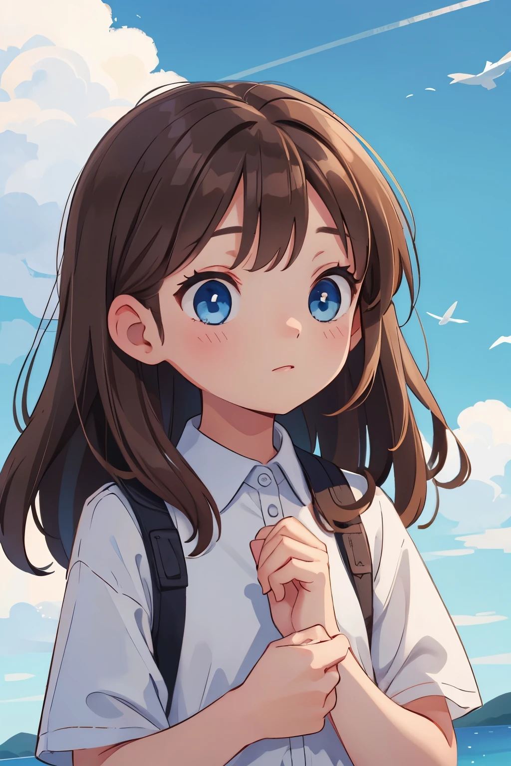 A brown-haired, blue-eyed girl sky