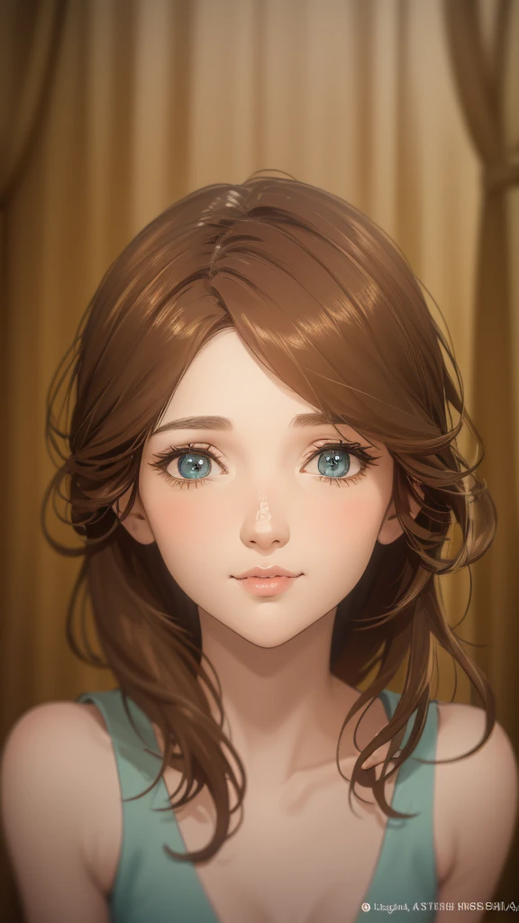 a beautiful young girl, short flowing brown hair, piercing green eyes, delicate features, happy smile, white dress inspired by Evangelion, (best quality,4k,8k,highres,masterpiece:1.2),ultra-detailed,(realistic,photorealistic,photo-realistic:1.37),intricate details, Evangelion-style dress, elegant pose, natural lighting, warm color tones, soft focus, beautiful detailed eyes, beautiful detailed lips, extremely detailed eyes and face, long eyelashes, porcelain skin, serene expression, angelic, ethereal, fantasy