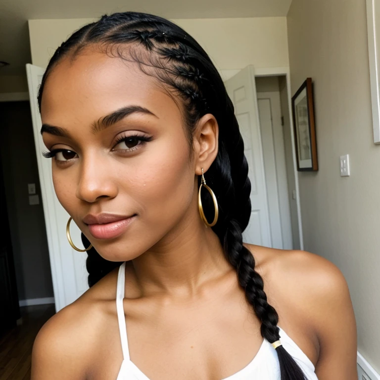 Beautiful ebony woman, cornrows
