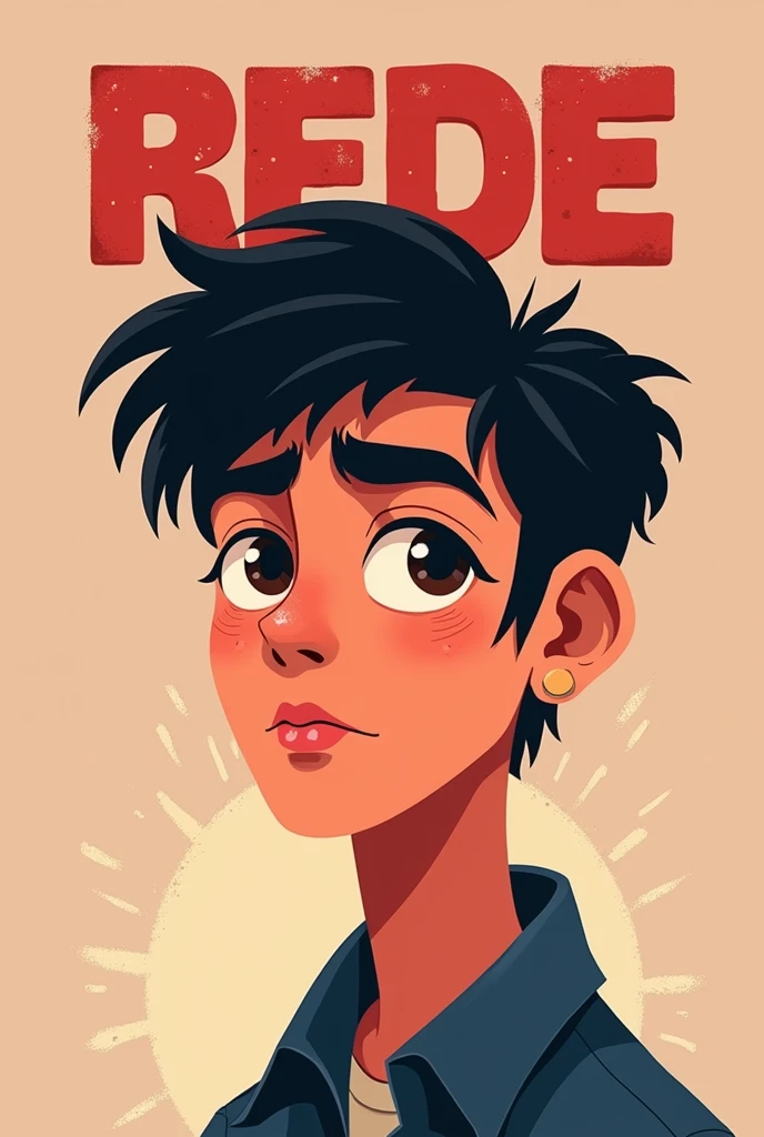  2d simple cartoon art concept, make a cover photo that says REDE on the top, and a teenage man staring with serious emotions on front, this album talks Abt drunk love, 