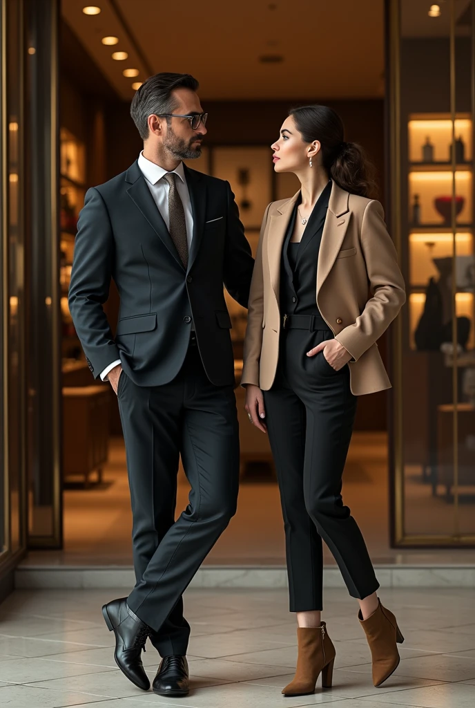 Man next to rich woman, store director