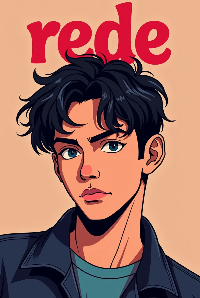 2d simple cartoon, make a cover photo that says REDE on the top, and a teenage handsome man staring with serious emotions on front, this album talks Abt drunk love,