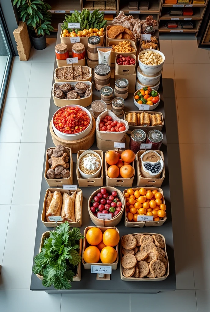 Supermarket display counter with top view 