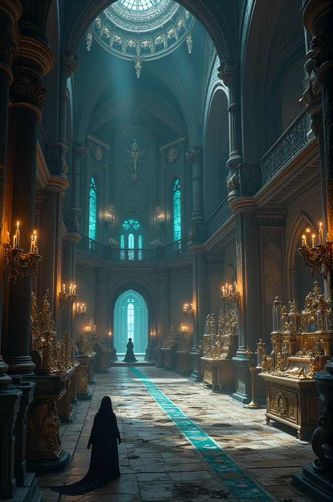 Black crystal hall with relics of fairy tale villains