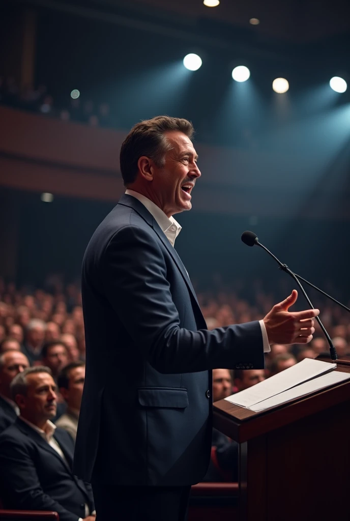 A man give a motivational speech everyone