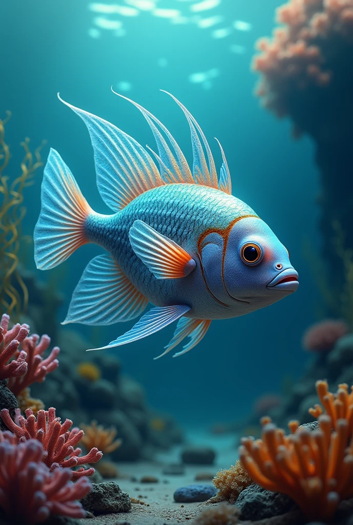 Image of Parrotfish on the seabed, with transparent mucus sacs covering its body.