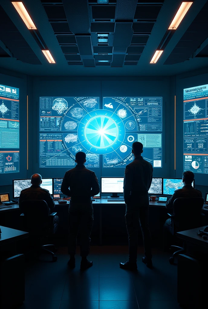 Military solutions, charts, big screen, control room,