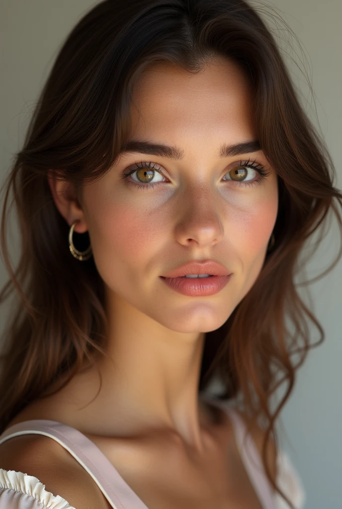 Young French woman, brown straight hair, Brown eyes, visage naturel, face only