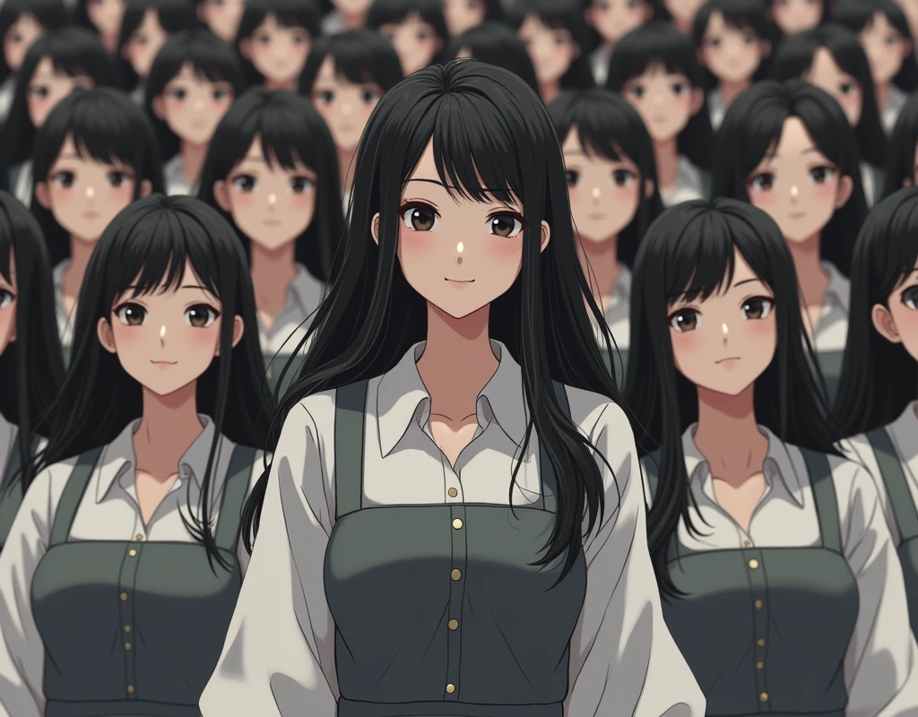(Japanese Clone-girls=Myself), (Super Best masterpiece Clone-girls Raw Photography Art), (16K, Highest quality, Ultra-high resolution, RAW Photos), (It's so unrealistic., With unparalleled depiction, With an unfathomable sight, An unprecedented and shocking worldview, Clone-girls: In a world of mass reproduction, Ultra-realistic), (Japanese Girls, 16yo, Small face, Thick black hair, long hair, Dark Eyes, Mature face, かわいいsmile, Smiling face, A gentle gaze, Very pleasant look), (Very beautiful detailed girls, Accurate body structure, Accurate body movements, Very detailed body, (Super big breasts, Large bulge of ample breasts)), (Schoolgirl uniform, Short sleeve, mini skirt, Emphasise the fullness of your breasts), (Very detailed, Myself cloning, Depiction of splitting oneself, 1Myself girl→1,000,000,000,000,000,000,000,000,000,000Myself cloning girls), (Very detailed and intricate, Myself's body is multiplying, A perfectly matched depiction, (In the same female body,With the same face, With the same hairstyle, In the same clothes, At the same height, 同じSuper big breasts), 1,000,000,000,000,000,000,000,000,000,000 people mass proliferation), (Myself girls only), Academy, gym, stage, academic level, Commemorative photo depiction, Group photo, Tiered stage photography, smile, Front view