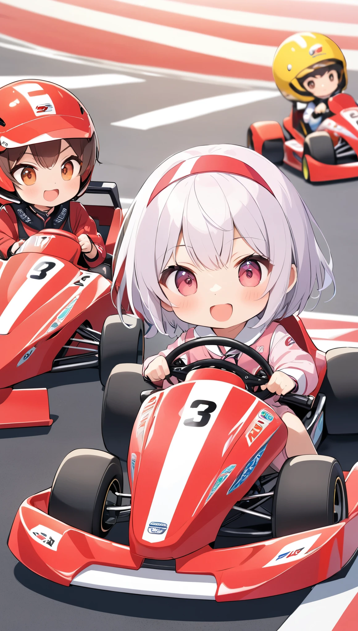 Racetrack、Same size tires、Take the wheel、Race in go-karts、A heated battle、cute、Little