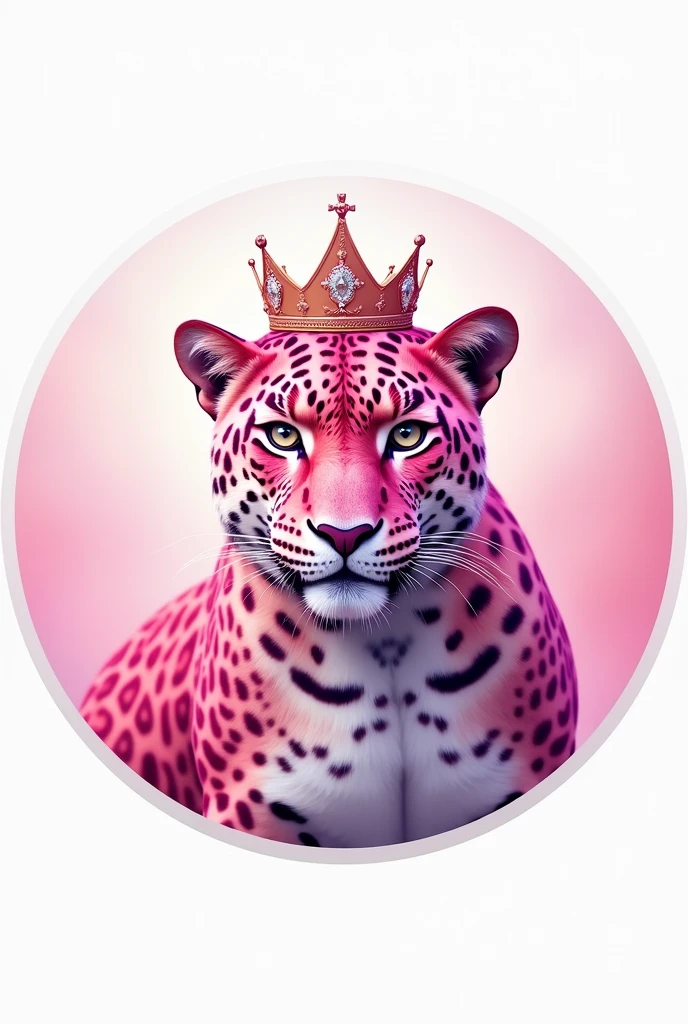 Create white round shield, with pink leopard and a cute princess crown , the shield is round