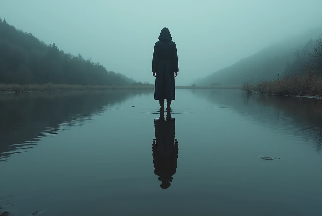 (photorealistic scene:1.2), a mirror in a lake reflecting pain