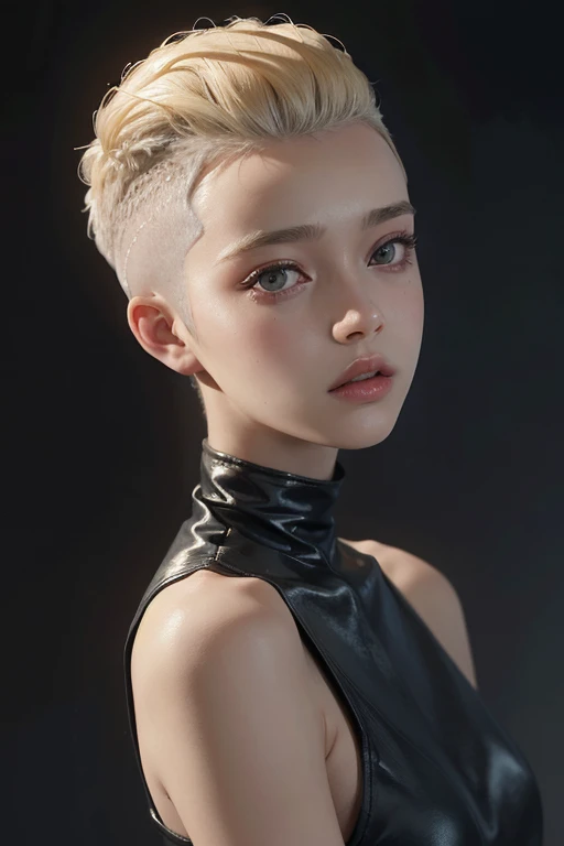 a 20 yo woman, blonde, (hi-top fade:1.3), dark theme, soothing tones, muted colors, high contrast, (natural skin texture, hyperrealism, soft light, sharp)