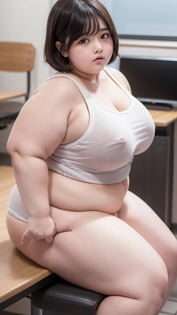a fat obese ,chubby overweight ,young fat girl in ,cute plump schoolkid,heavy set young girl,thick student,extremely obese young female student,very fat and heavy young girl,stout short haired girl in school,chubbychild in classroom,cute pudgy young student
((((Big Tits))))((((Embarrassing))))((((blush))))
((((手でおっぱいを寄せている))))
