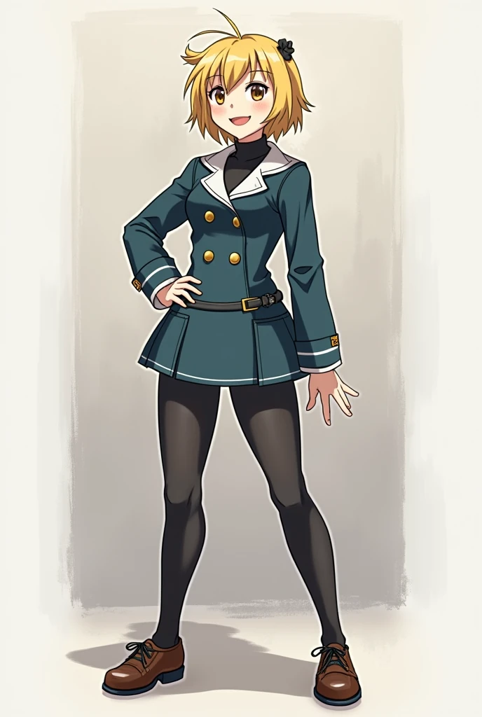 Change this girl's skirt into long pants and make her chest flatter