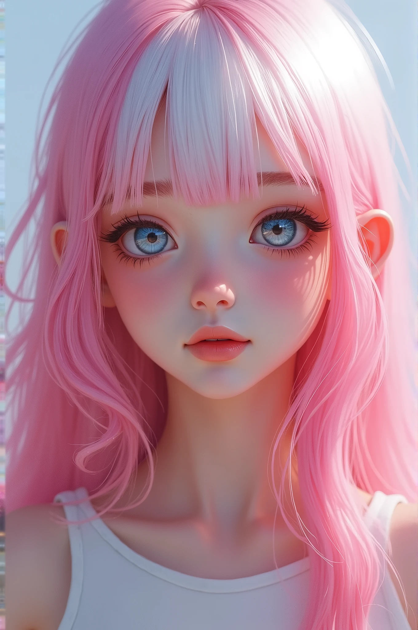 Girl whit pink hair and white bangs