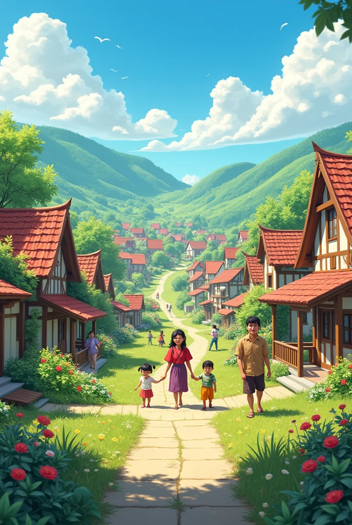 happy village with lots of beauty, really bright beauty and with realistic people