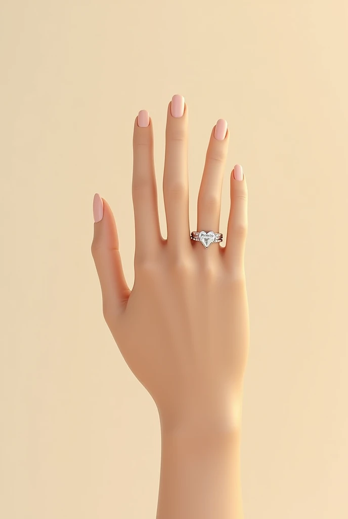 generate image of a female hand with the wedding ring facing down, simple alliance, fine , silver yellow skin color short fingers, JEWEL FACING DOWN