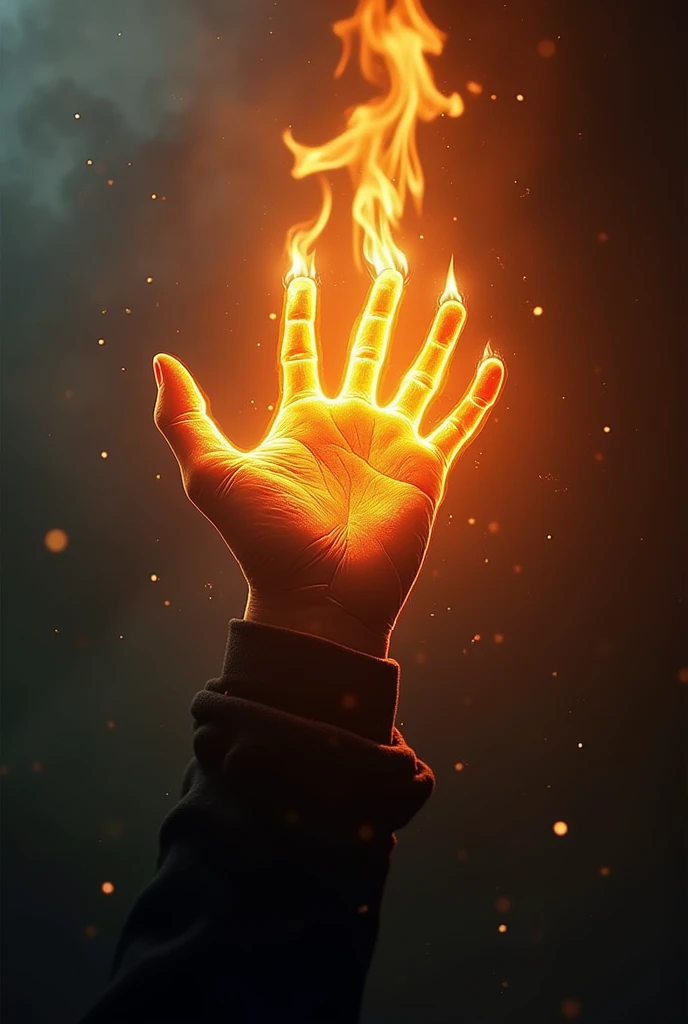 A movie poster, with one hand controlling the fire in it