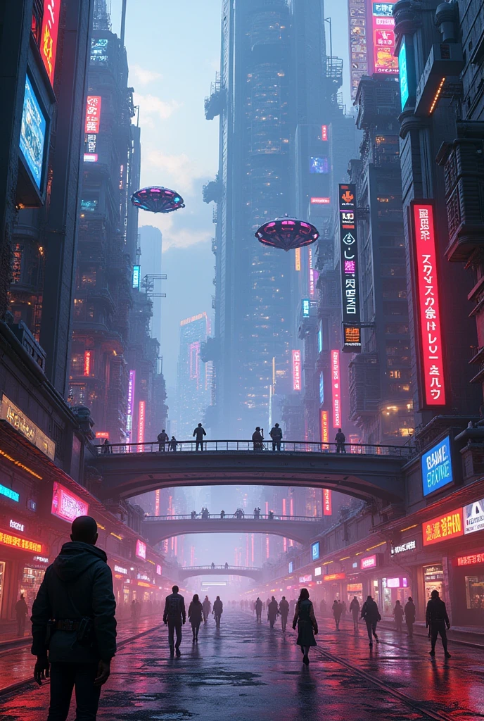 Cyberpunk city with neon colour