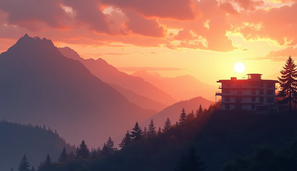 Sunset,mountain,school rooftop