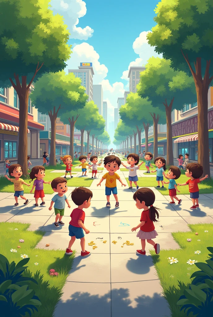 Image of children playing classic games and children playing technological games
