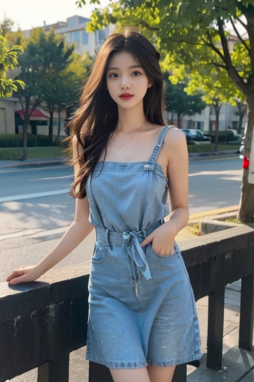 1 Girl,seaside,Soft Light,Chinese Beauty,Suspender dress