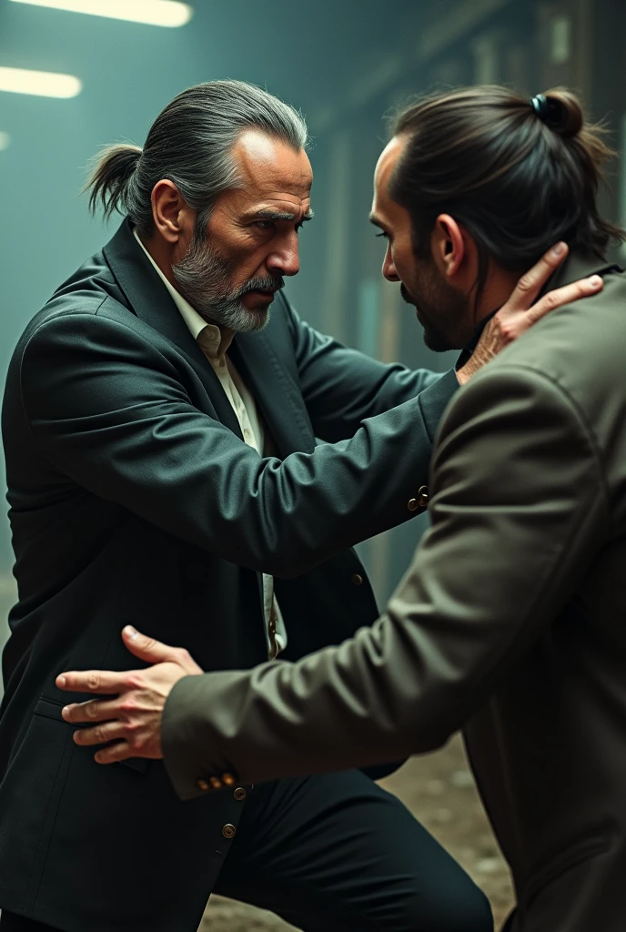 John wick older wearing a ponytail and fighting full picture