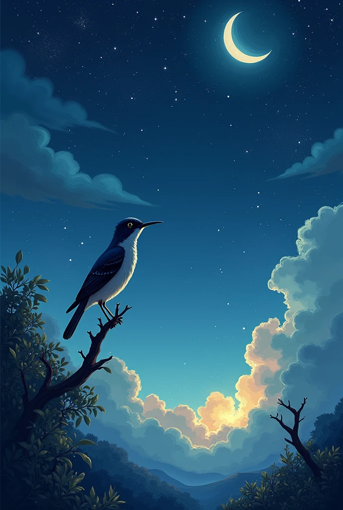 Listen to the night sky; the mockingbird always sings you my lullaby. Colourful 