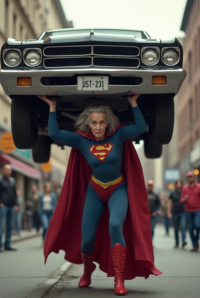 Supergirl but old women try to lift car