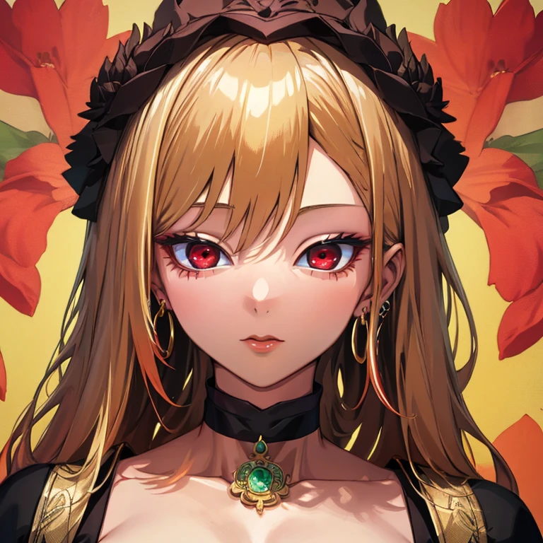 Buddha Statue, kitagawa marin, One girl, Blonde Hair, Long Hair, Multicolored Hair, Red eyes, jewelry, Earrings, Earrings, Black choker, uhd, retina, masterpiece, ccurate, anatomically correct, textured skin, super detail, high details, high quality, best quality, highres, 4K