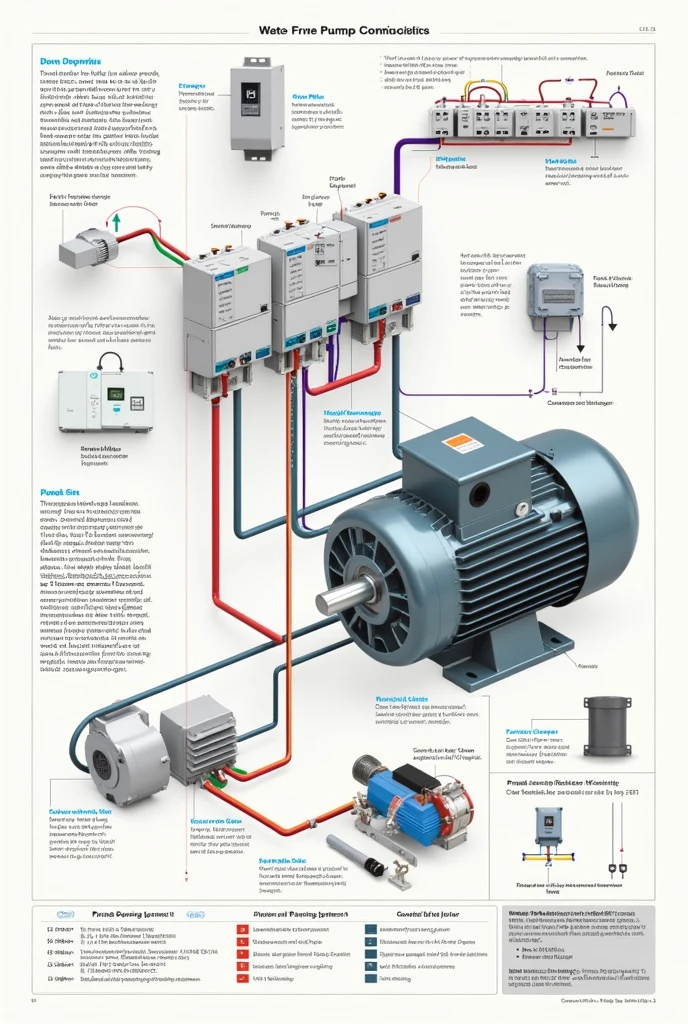 electrical connection diagram for a three-phase motor system to drive a water pump.