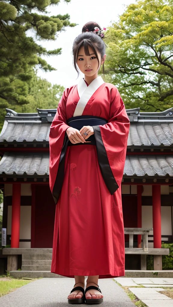 ((最high quality、Tabletop、8k、Best image quality、１Only people))、Japanese Shrine maiden of the Edo period、Japanese hair ornaments、Shrine maiden&#39;White、Shrine maiden千早、Shrine maiden&#39;Red too、long Red too、perfect red and white Shrine maiden costume、The atmosphere of ancient Japan、classic and classic Shrine maiden、Classic atmosphere、Depiction of the film、classic Shrine maiden、Full of Japanese atmosphere from the Edo period、Look at me、Elegant smile、Upper body photo、Perfectly recreates the atmosphere of Japan during the Edo period、halo、high quality、Japanese Idols、1、Line of sight、Medium Bob Hair、Brown Hair、Brown eyeshadow、Light pink blush、eyeliner、Beige lipstick、Glossy lips、Fine hair、slightly disheveled hair、Fine lashes、Fine skin pores、Low - Angle