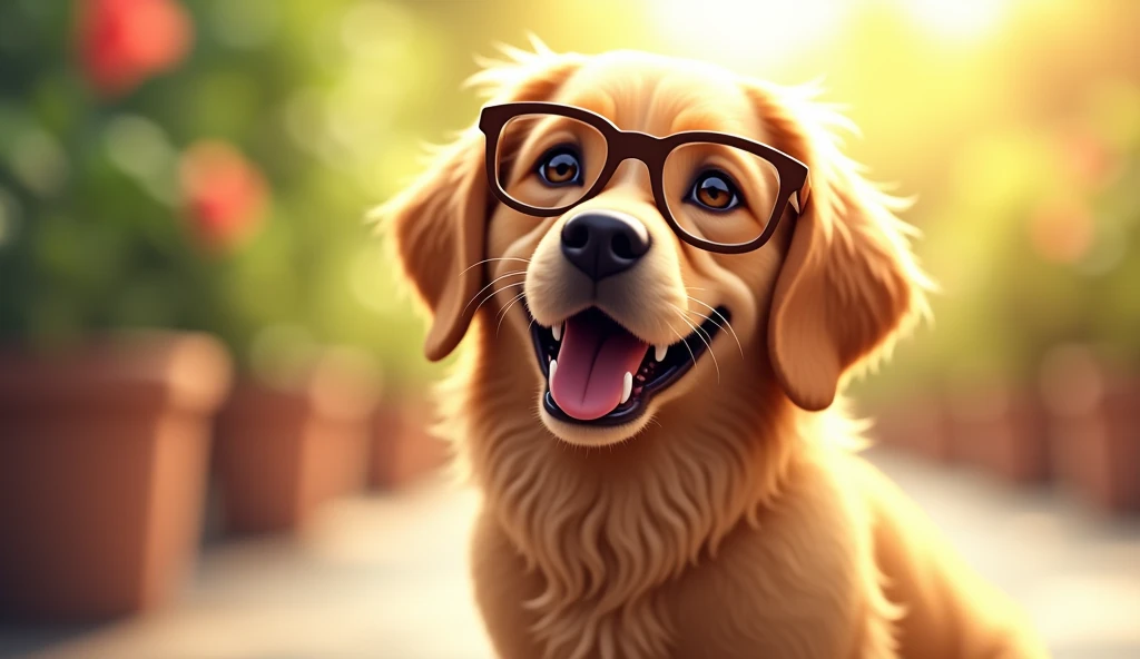 Happy dog wearing glasses 