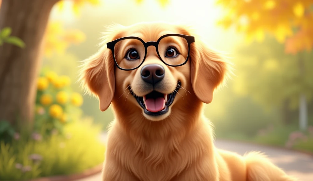 Happy dog wearing glasses 