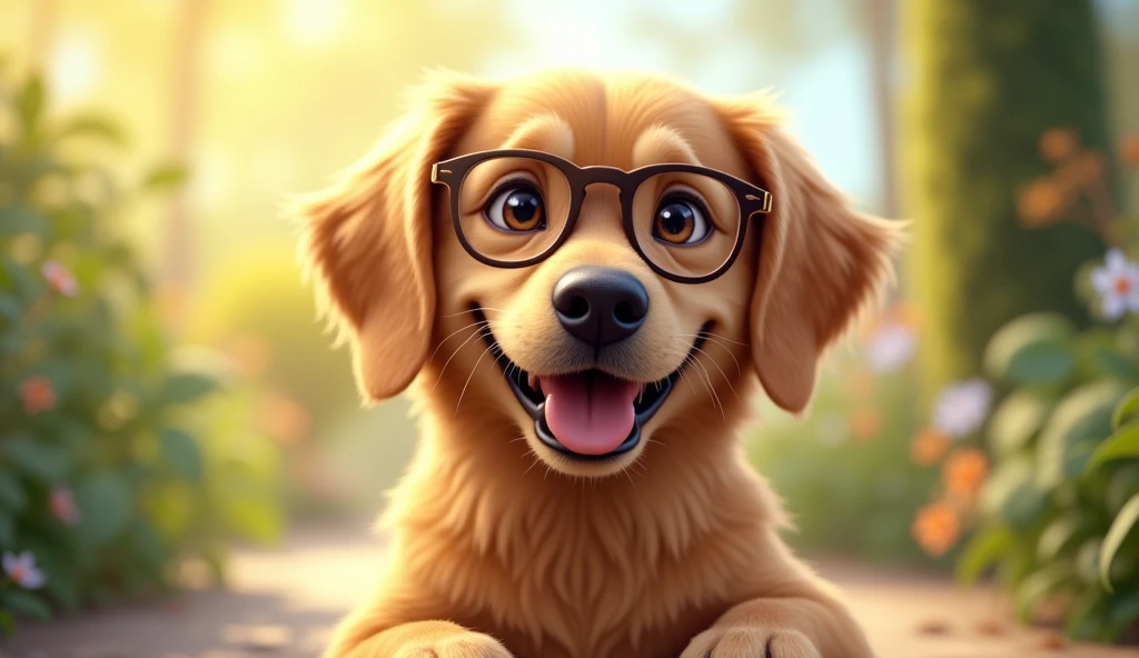 Happy dog wearing glasses